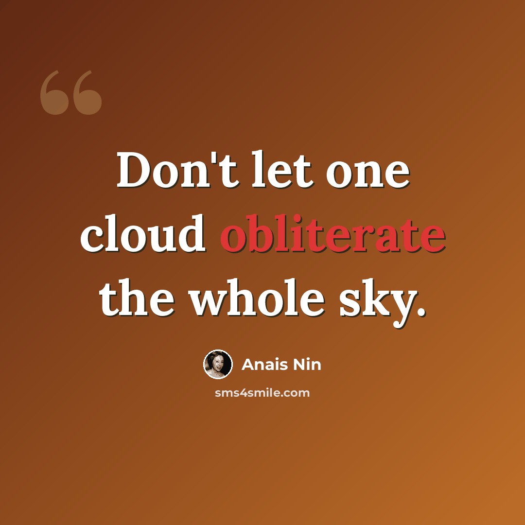 “Don't let one cloud obliterate the whole sky.” quote by Anais Nin
