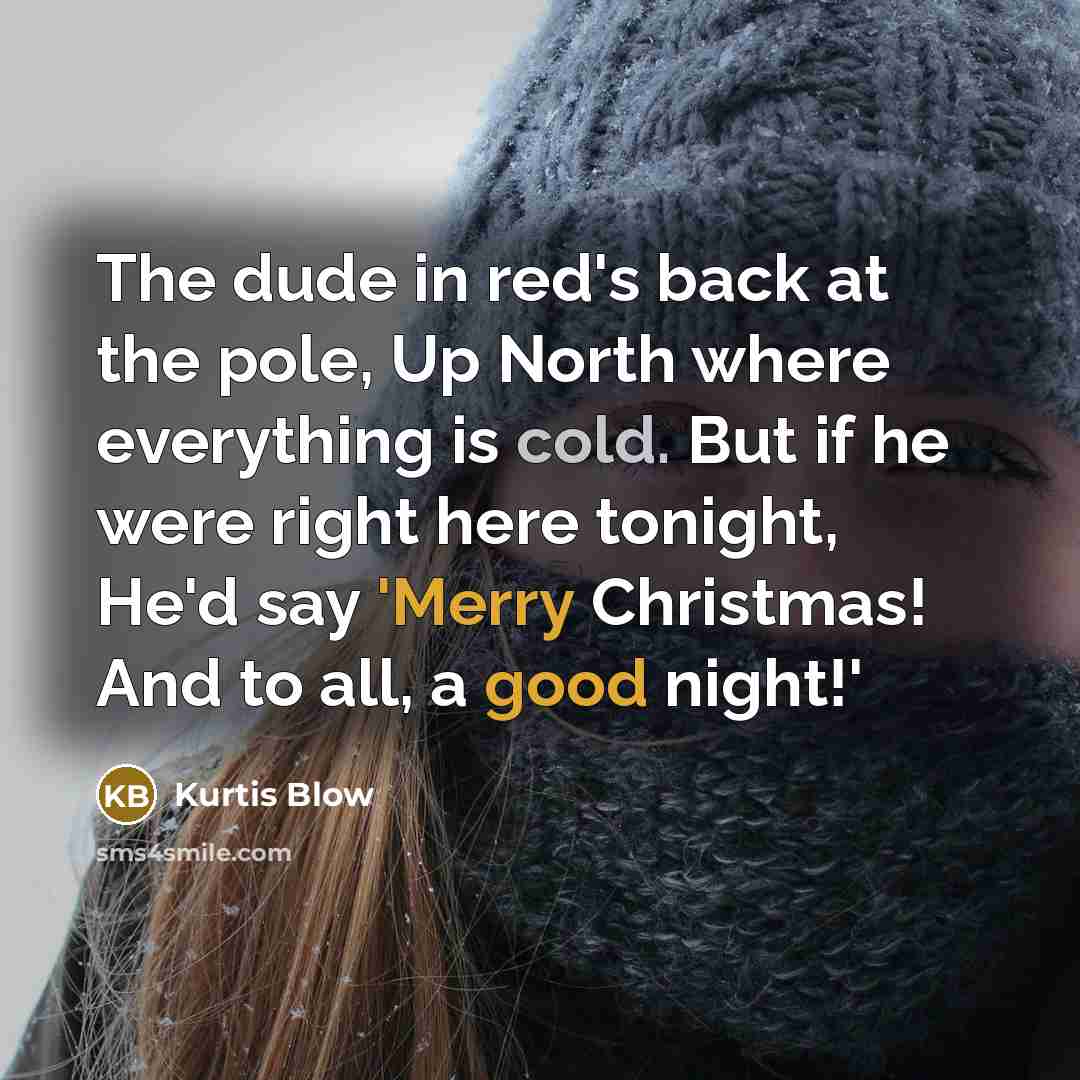 “The dude in red's back at the pole, Up North where everything is cold. But if he were right here tonight, He'd say 'Merry Christmas! And to all, a good night!'” quote by Kurtis Blow
