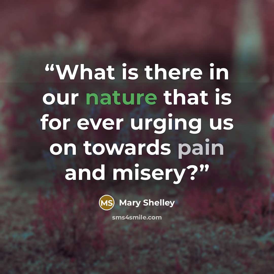 “What is there in our nature that is for ever urging us on towards pain and misery?” quote by Mary Shelley