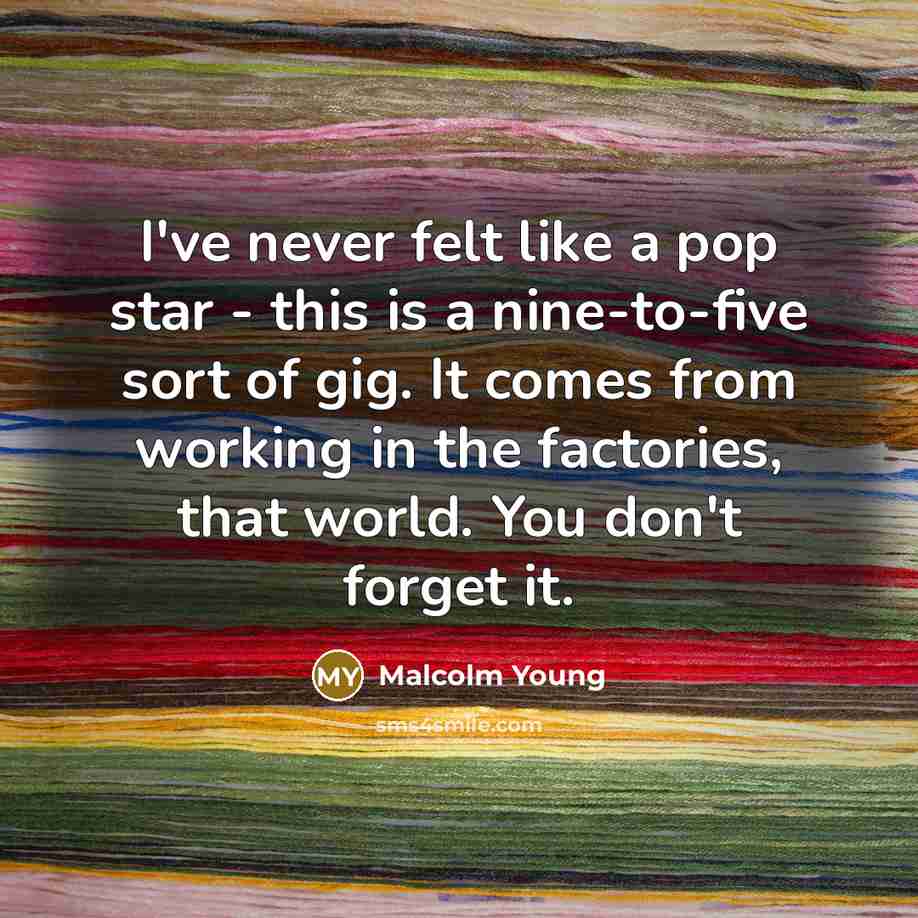 “I've never felt like a pop star - this is a nine-to-five sort of gig. It comes from working in the factories, that world. You don't forget it.” quote by Malcolm Young