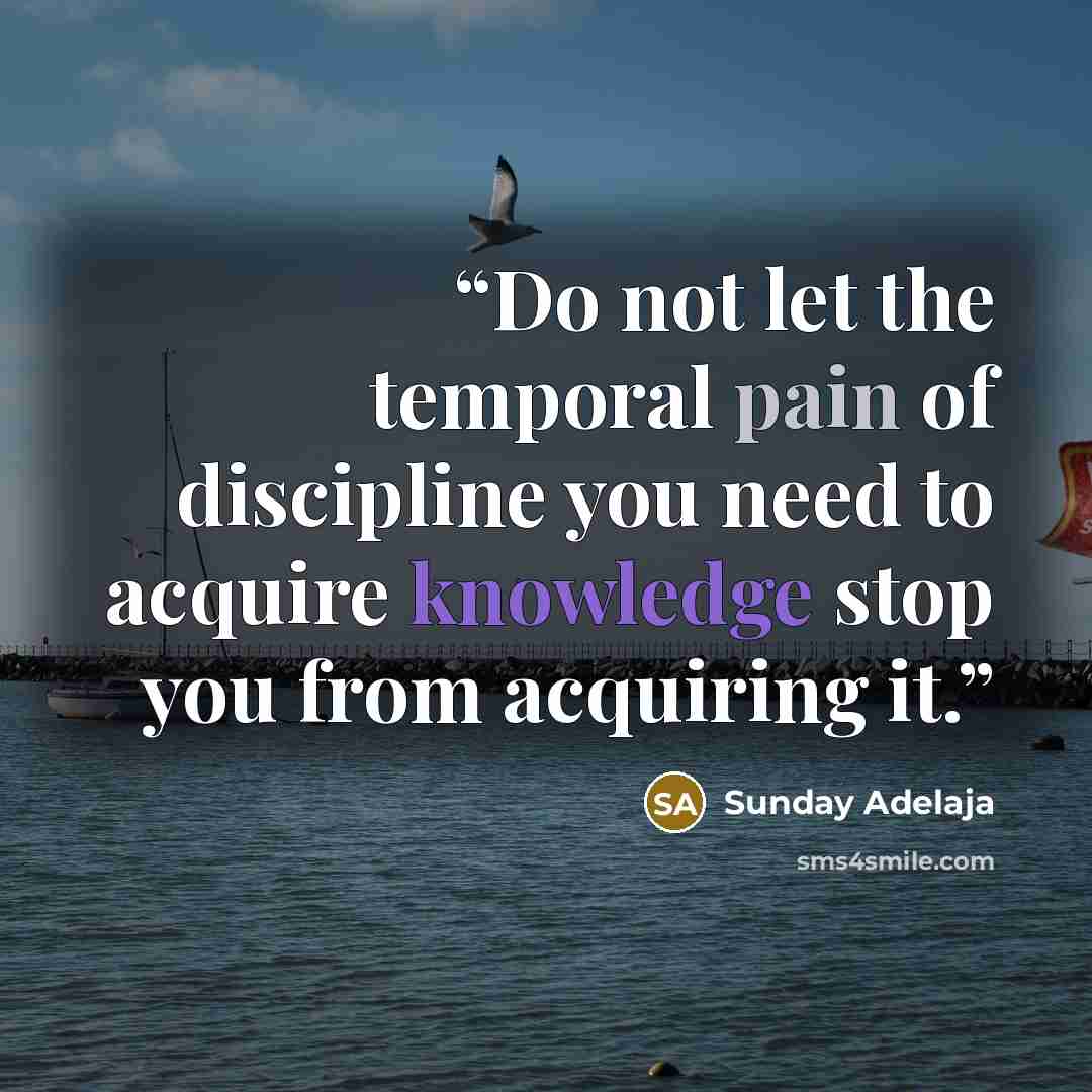 “Do not let the temporal pain of discipline you need to acquire knowledge stop you from acquiring it.” quote by Sunday Adelaja