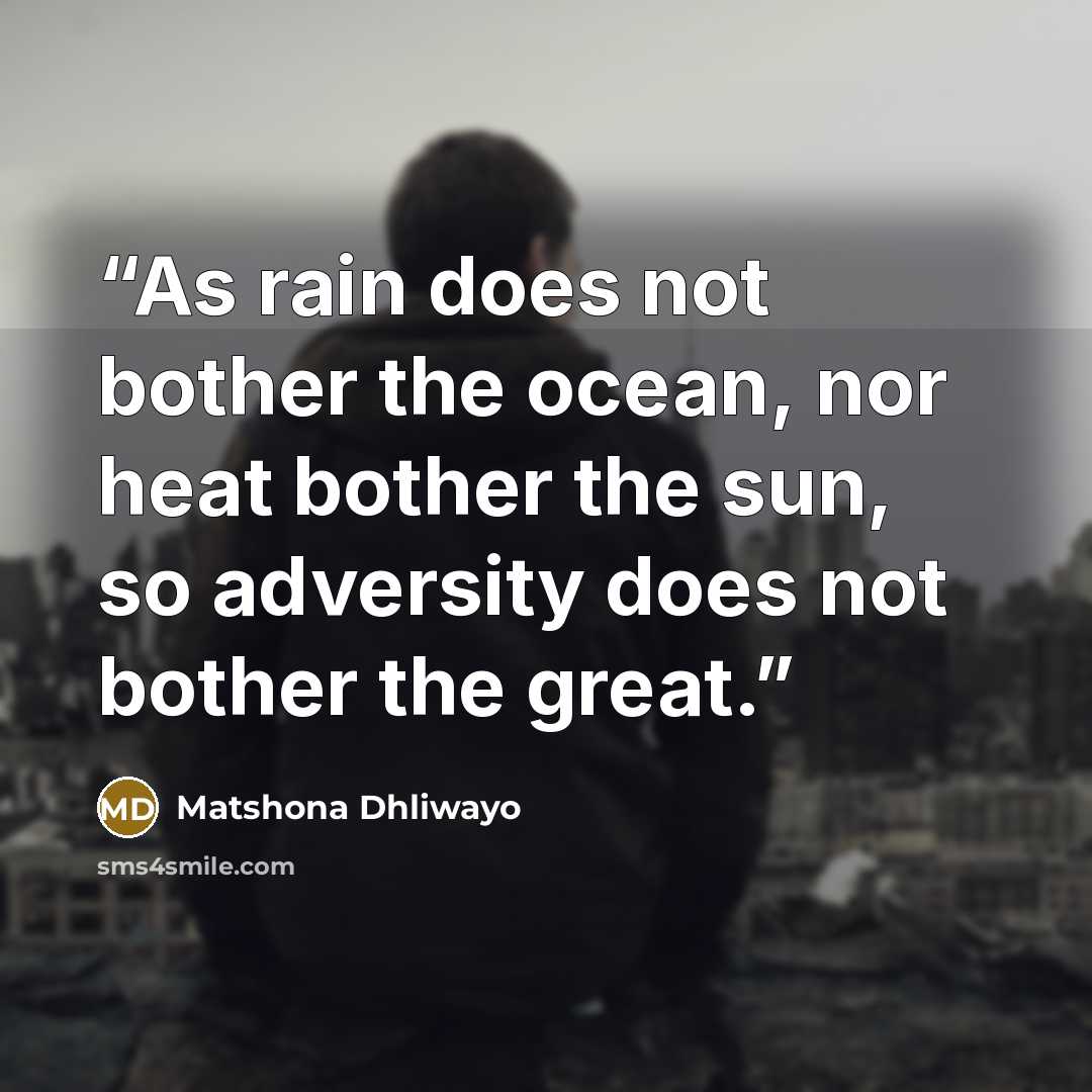 “As rain does not bother the ocean, nor heat bother the sun, so adversity does not bother the great.” quote by Matshona Dhliwayo