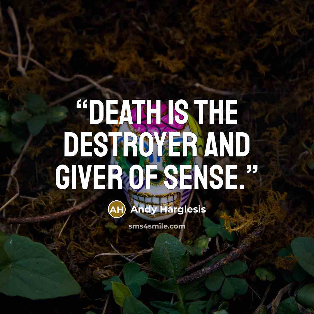 “Death is the destroyer and giver of sense.” quote by Andy Harglesis