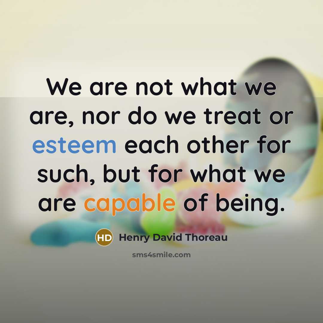 “We are not what we are, nor do we treat or esteem each other for such, but for what we are capable of being.” quote by Henry David Thoreau