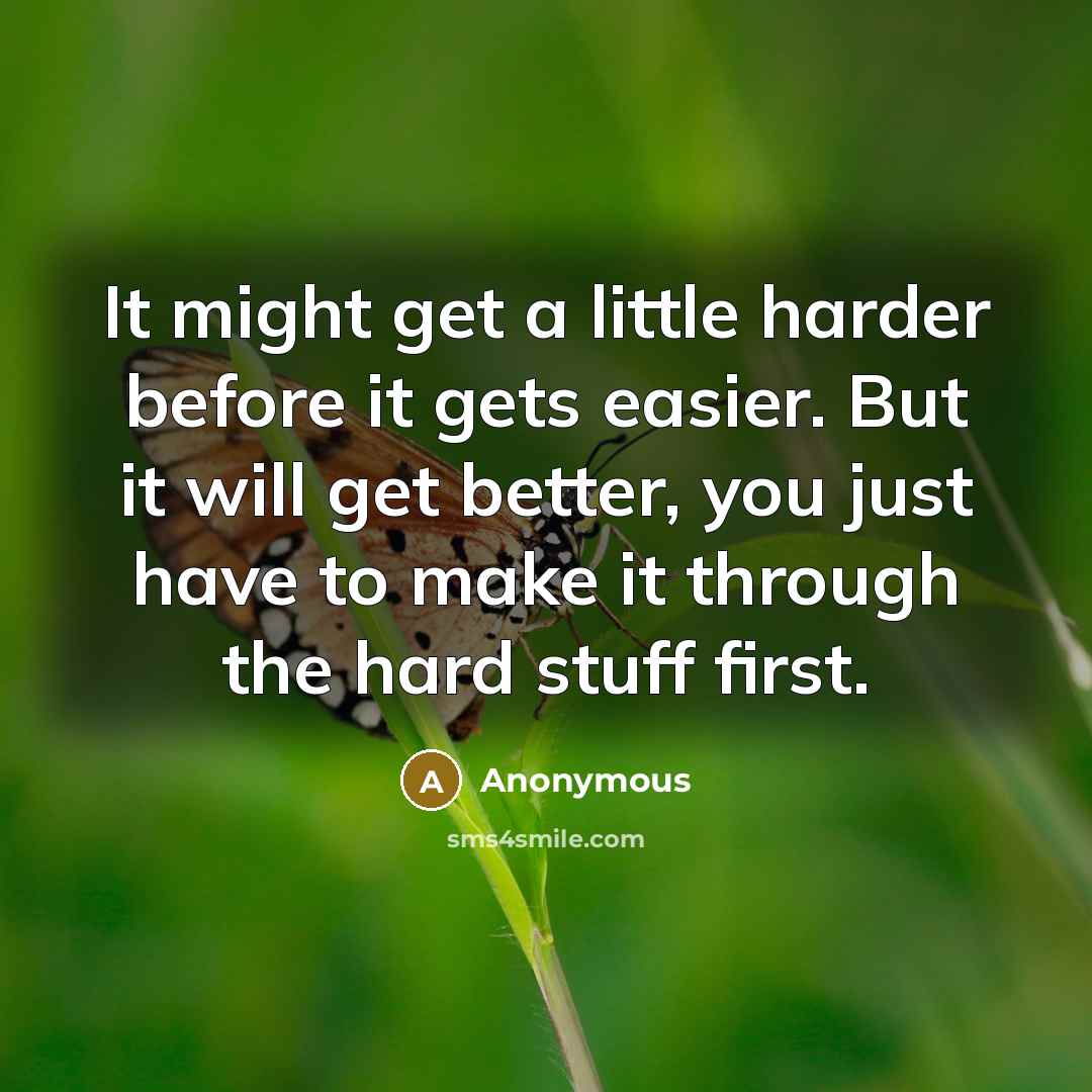 “It might get a little harder before it gets easier. But it will get better, you just have to make it through the hard stuff first.” quote by Anonymous