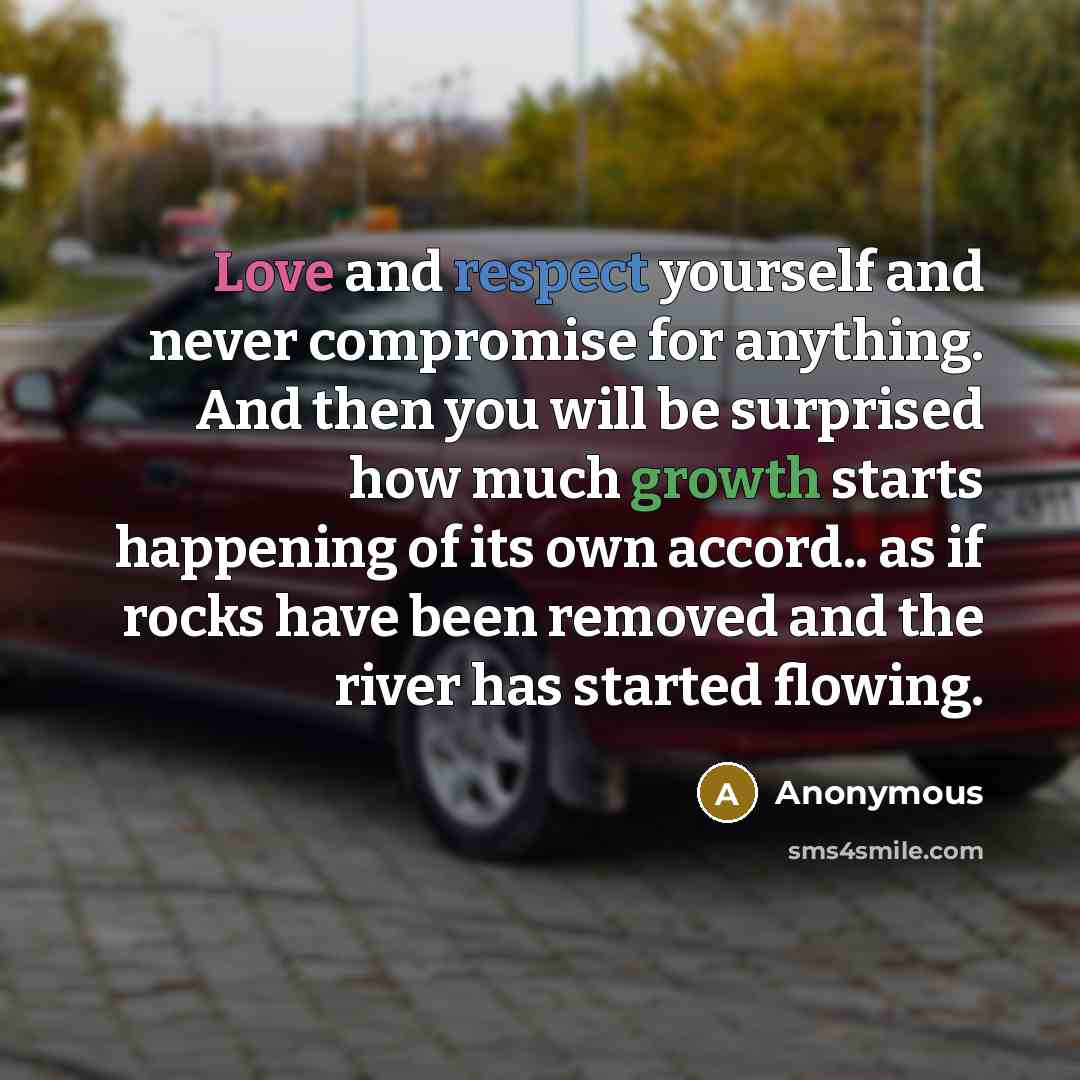 “Love and respect yourself and never compromise for anything. And then you will be surprised how much growth starts happening of its own accord.. as if rocks have been removed and the river has started flowing.” quote by Anonymous