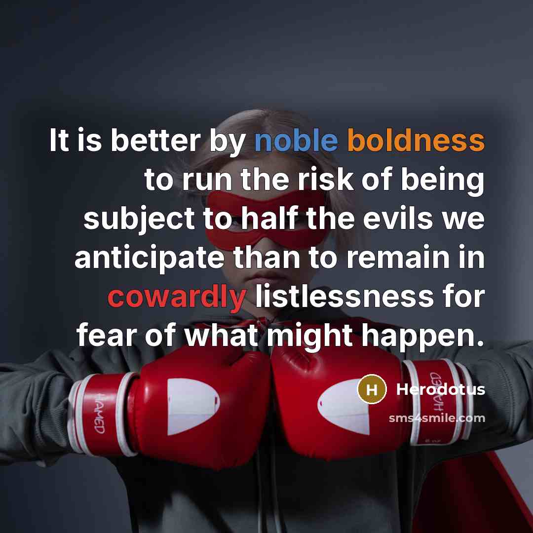 “It is better by noble boldness to run the risk of being subject to half the evils we anticipate than to remain in cowardly listlessness for fear of what might happen.” quote by Herodotus