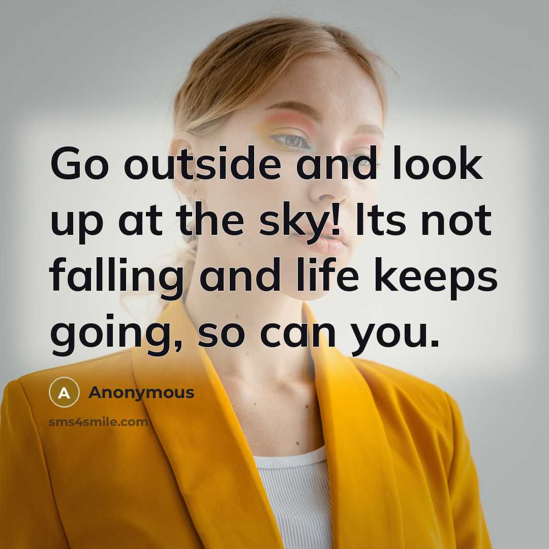 “Go outside and look up at the sky! Its not falling and life keeps going, so can you.” quote by Anonymous