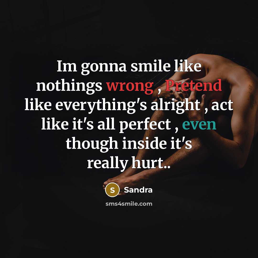 “Im gonna smile like nothings wrong , Pretend like everything's alright , act like it's all perfect , even though inside it's really hurt..” quote by Sandra