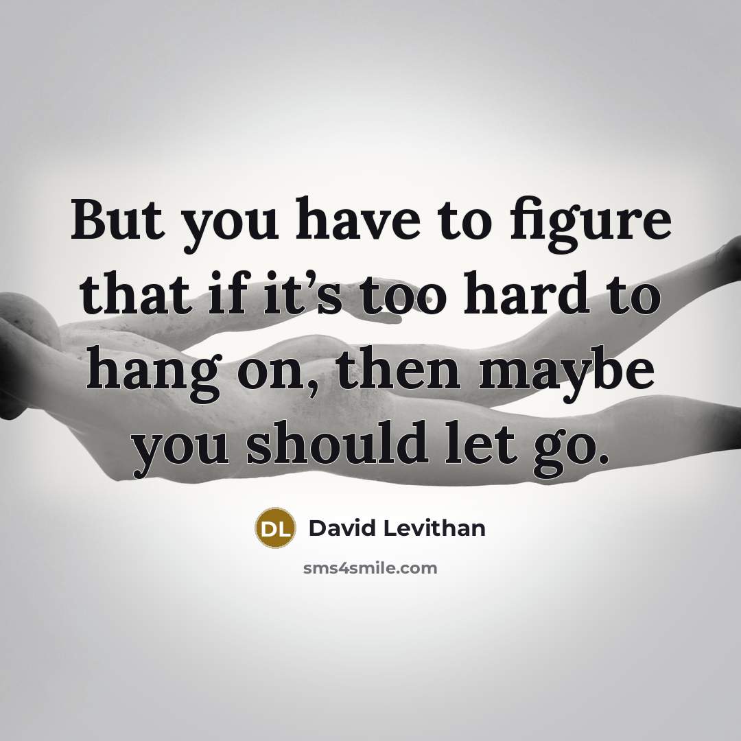 “But you have to figure that if it’s too hard to hang on, then maybe you should let go.” quote by David Levithan