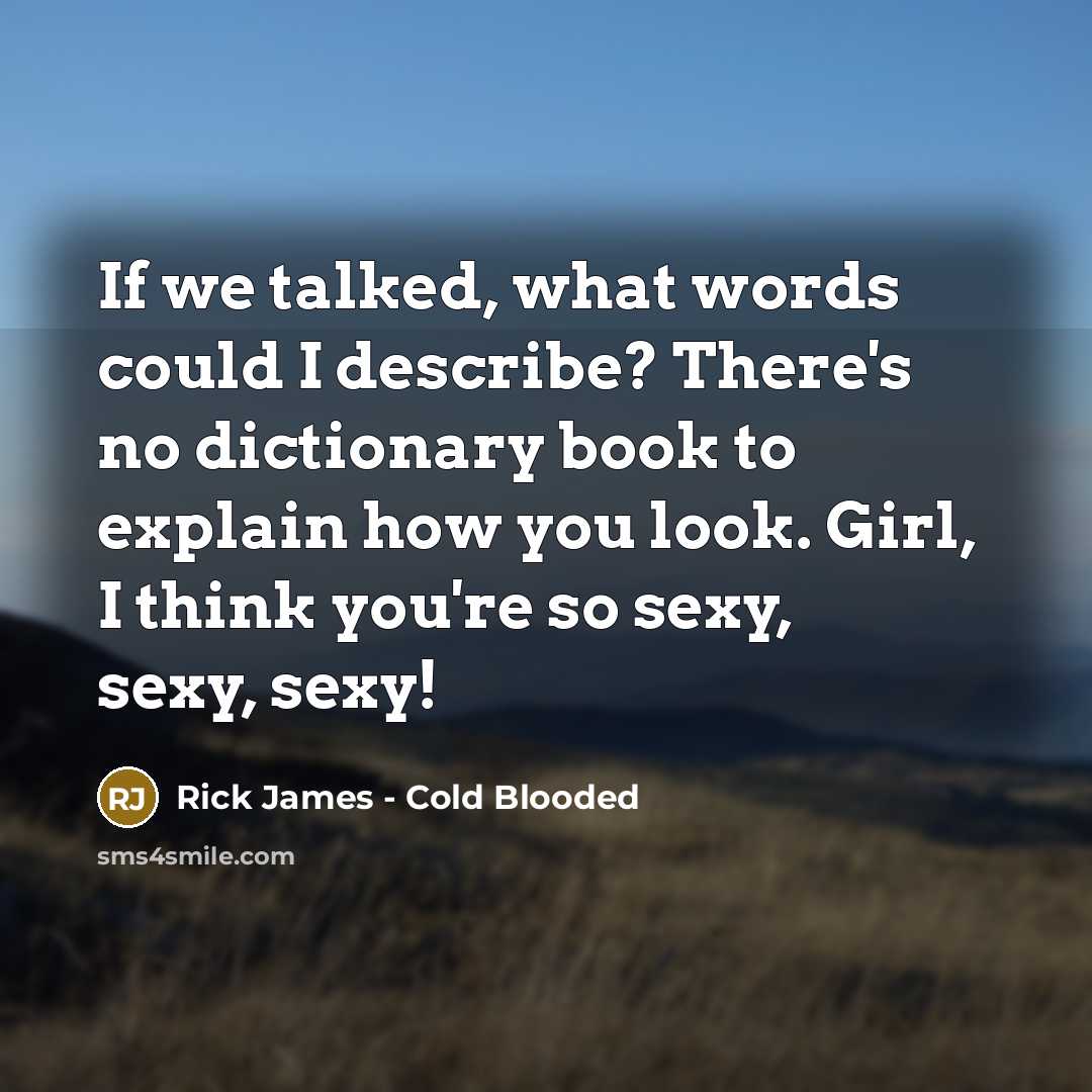 “If we talked, what words could I describe? There's no dictionary book to explain how you look. Girl, I think you're so sexy, sexy, sexy!” quote by Rick James - Cold Blooded