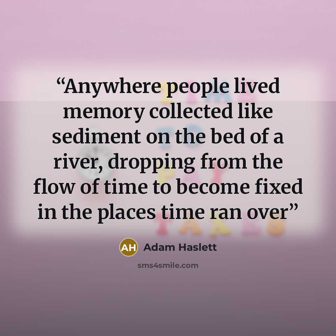 “Anywhere people lived memory collected like sediment on the bed of a river, dropping from the flow of time to become fixed in the places time ran over” quote by Adam Haslett