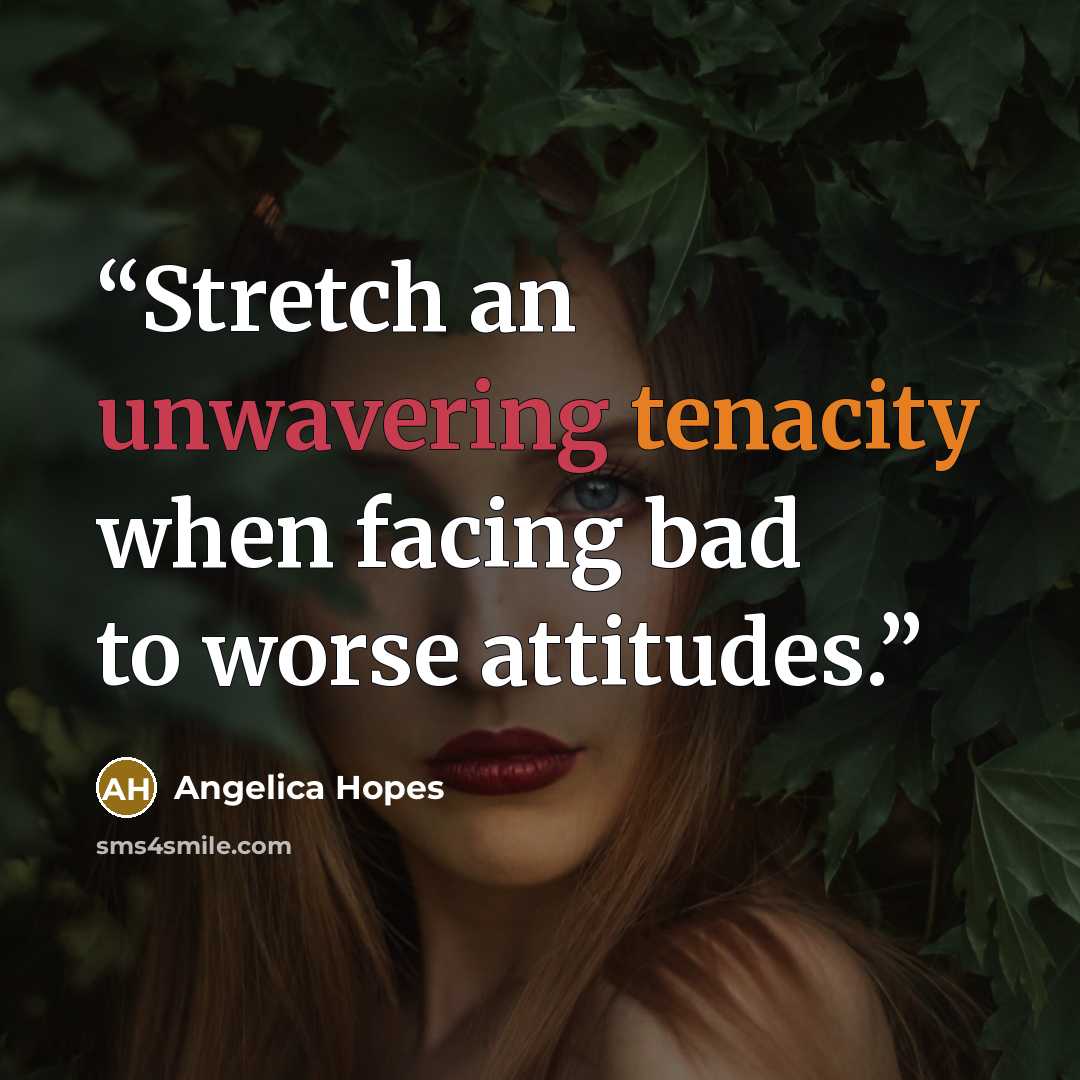 “Stretch an unwavering tenacity when facing bad to worse attitudes.” quote by Angelica Hopes