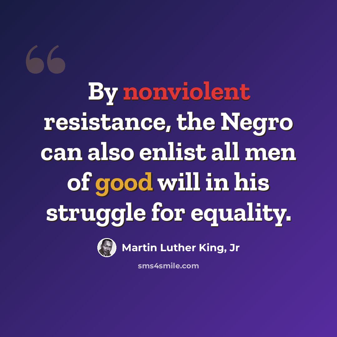 “By nonviolent resistance, the Negro can also enlist all men of good will in his struggle for equality.” quote by Martin Luther King, Jr