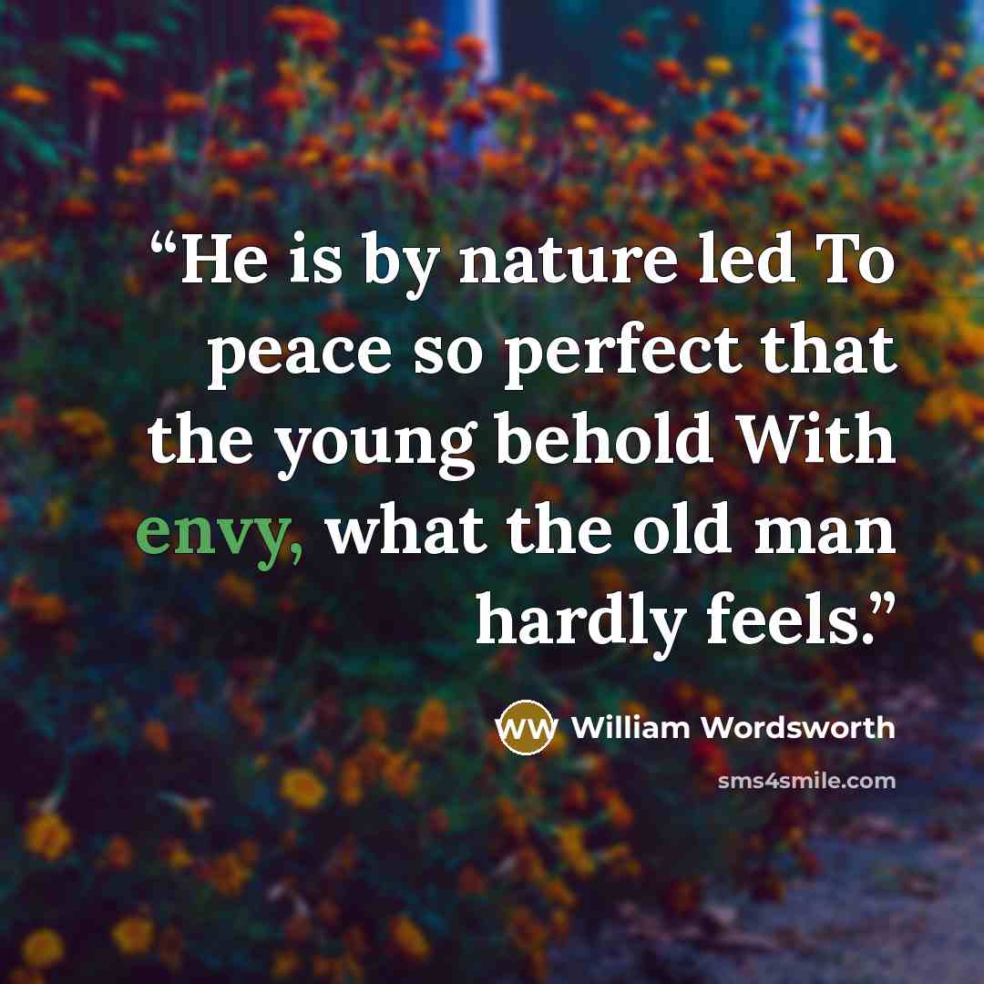 “He is by nature led To peace so perfect that the young behold With envy, what the old man hardly feels.” quote by William Wordsworth