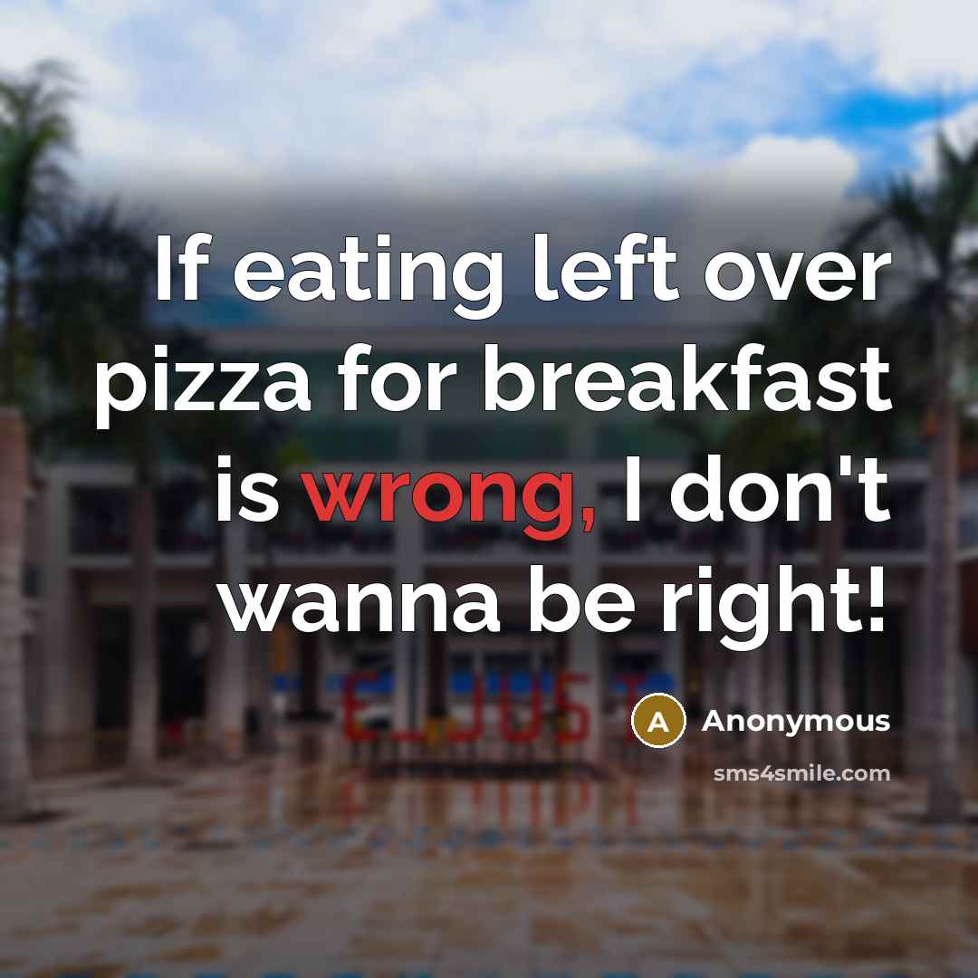 “If eating left over pizza for breakfast is wrong, I don't wanna be right!” quote by Anonymous