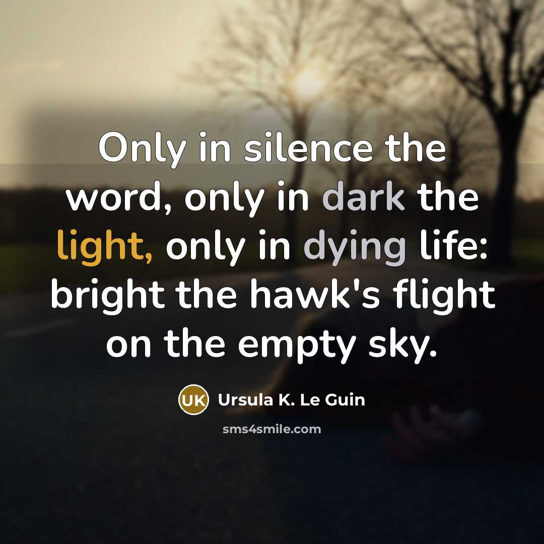“Only in silence the word, only in dark the light, only in dying life: bright the hawk's flight on the empty sky.” quote by Ursula K. Le Guin