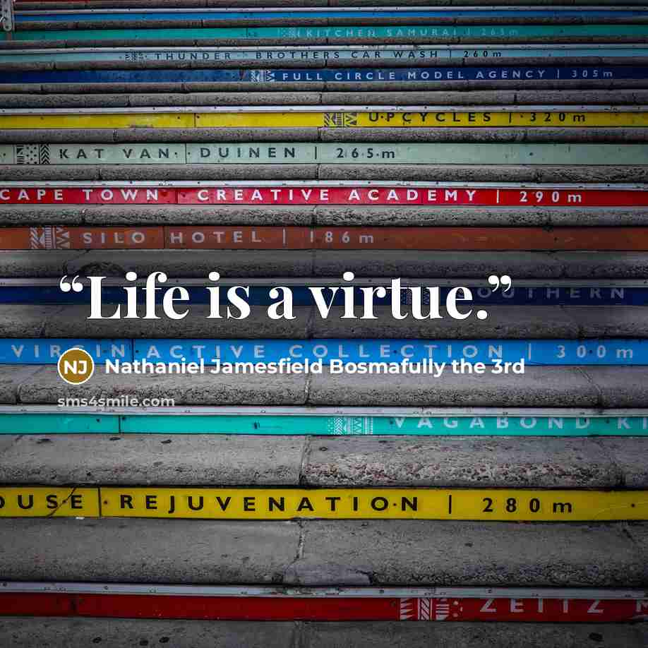 “Life is a virtue.” quote by Nathaniel Jamesfield Bosmafully the 3rd