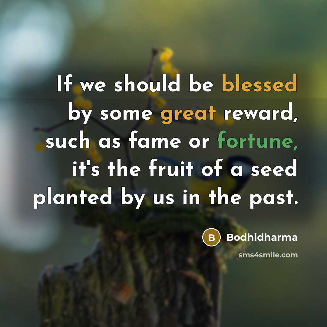 “If we should be blessed by some great reward, such as fame or fortune, it's the fruit of a seed planted by us in the past.” quote by Bodhidharma