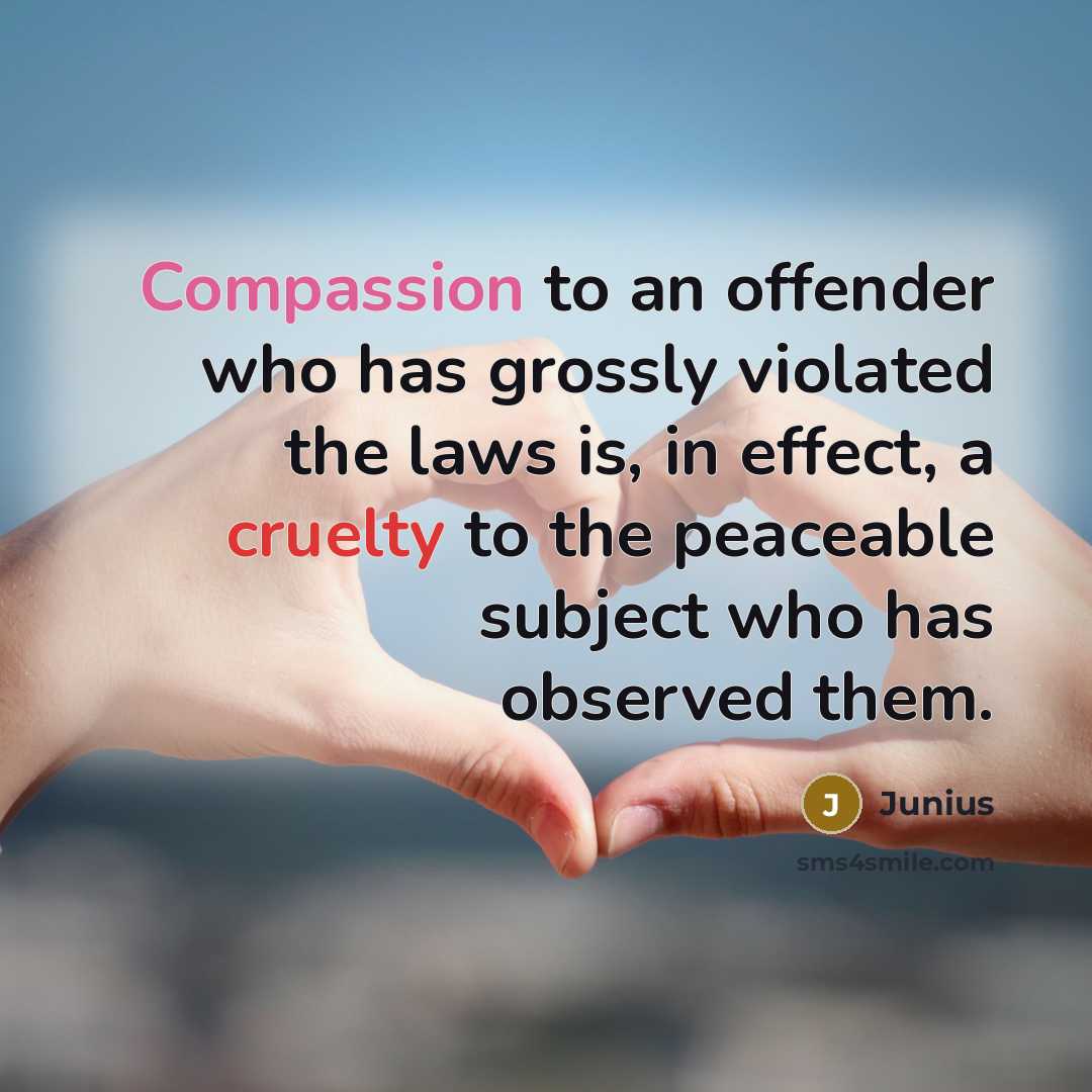“Compassion to an offender who has grossly violated the laws is, in effect, a cruelty to the peaceable subject who has observed them.” quote by Junius