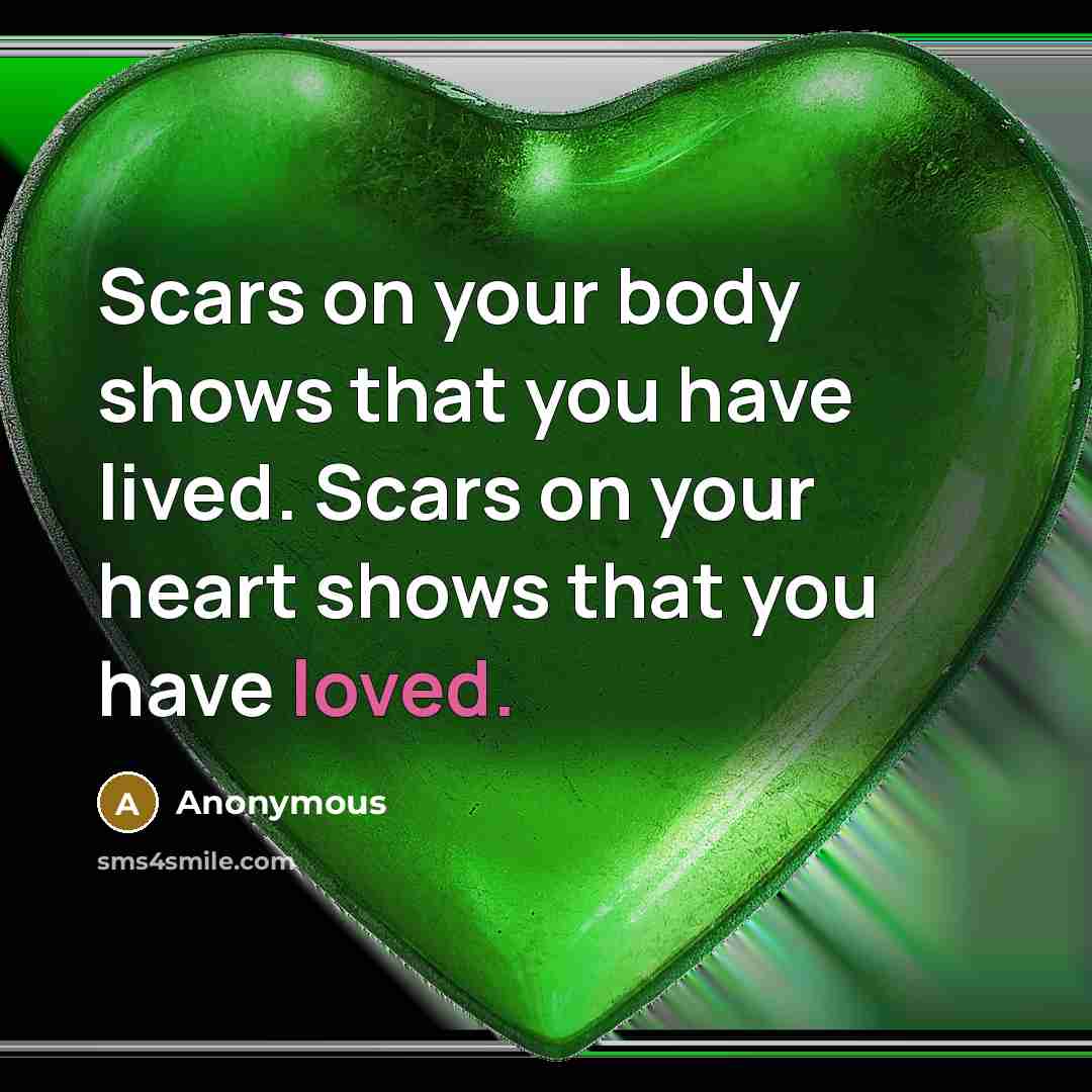 “Scars on your body shows that you have lived. Scars on your heart shows that you have loved.” quote by Anonymous