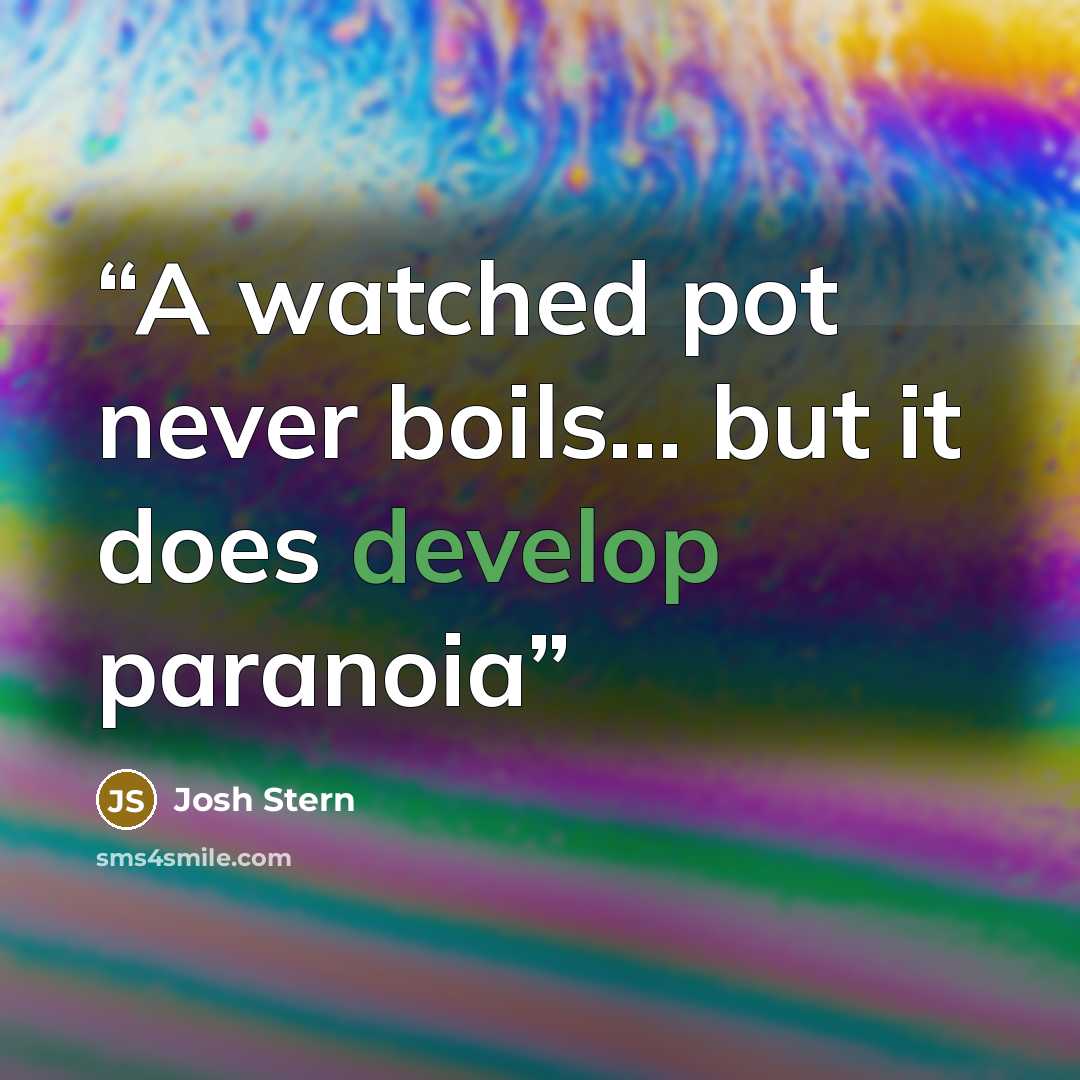 “A watched pot never boils… but it does develop paranoia” quote by Josh Stern