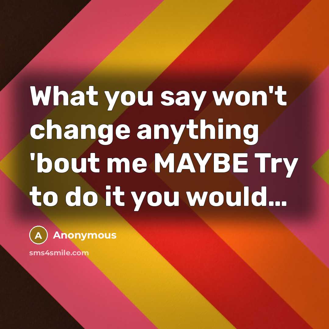 “What you say won't change anything 'bout me MAYBE Try to do it you would…” quote by Anonymous