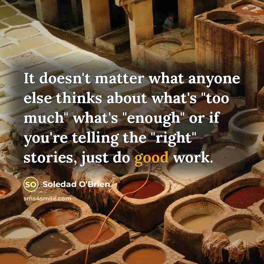 “It doesn't matter what anyone else thinks about what's "too much" what's "enough" or if you're telling the "right" stories, just do good work.” quote by Soledad O'Brien