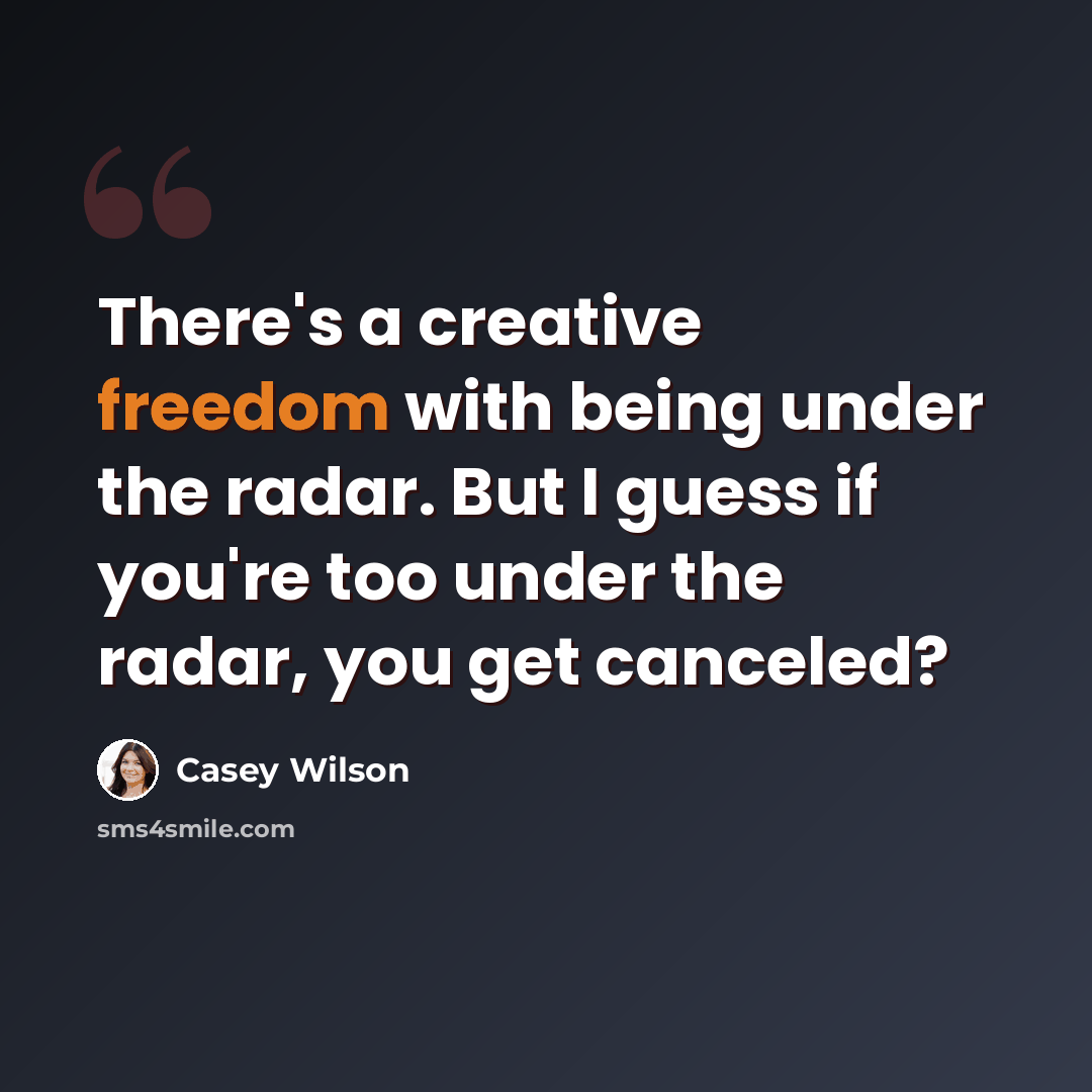 “There's a creative freedom with being under the radar. But I guess if you're too under the radar, you get canceled?” quote by Casey Wilson