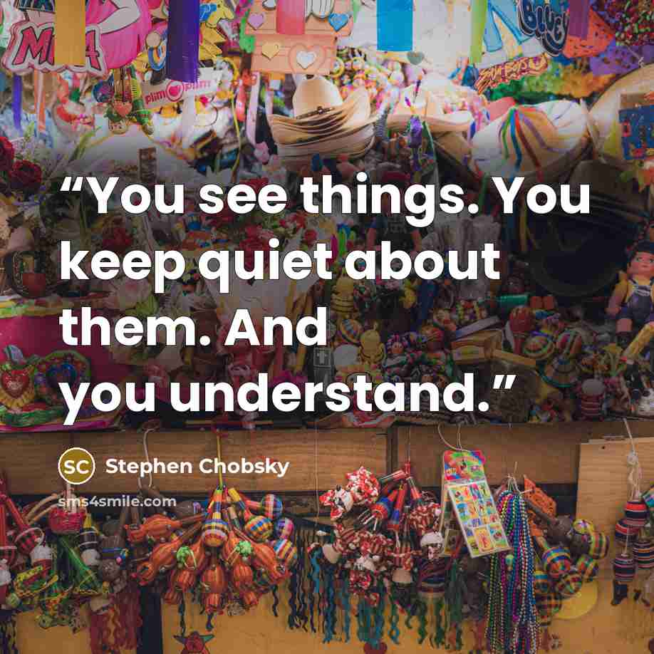 “You see things. You keep quiet about them. And you understand.” quote by Stephen Chobsky