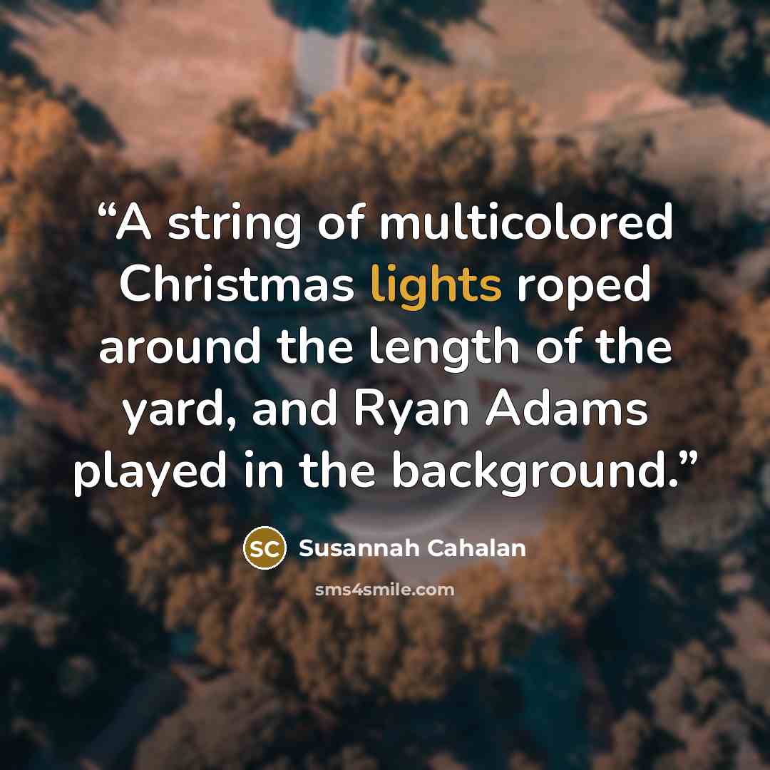 “A string of multicolored Christmas lights roped around the length of the yard, and Ryan Adams played in the background.” quote by Susannah Cahalan