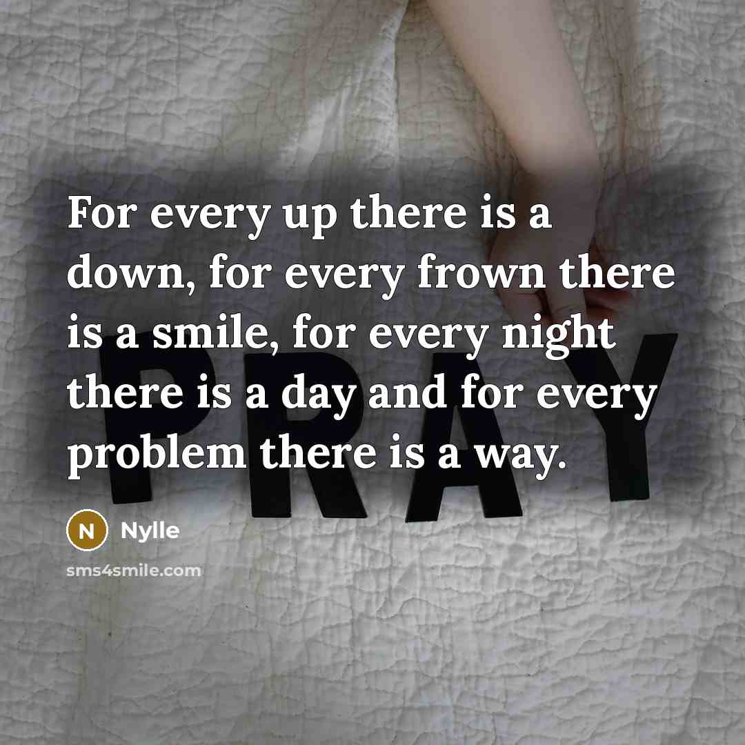 “For every up there is a down, for every frown there is a smile, for every night there is a day and for every problem there is a way.” quote by Nylle