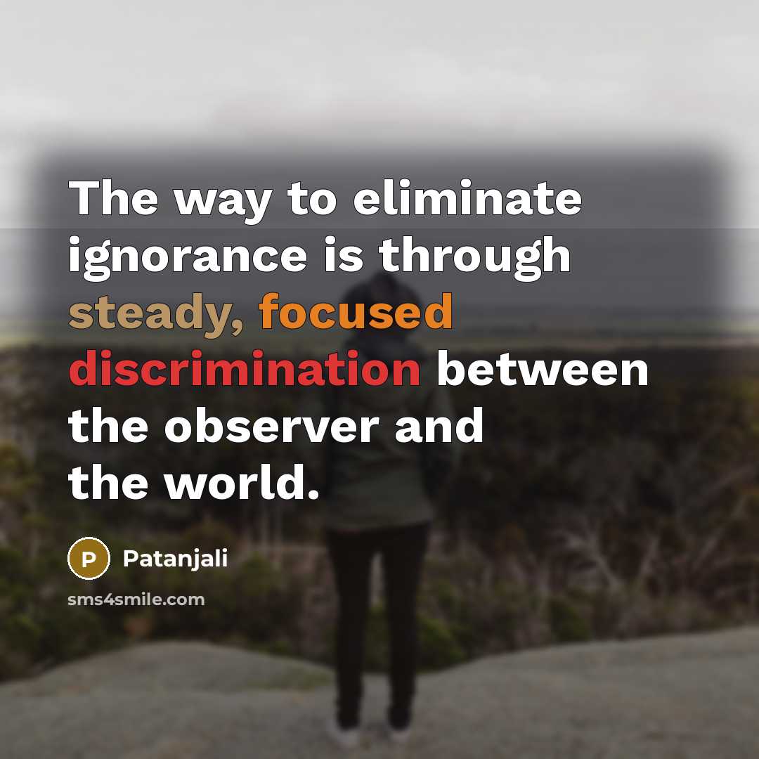 “The way to eliminate ignorance is through steady, focused discrimination between the observer and the world.” quote by Patanjali