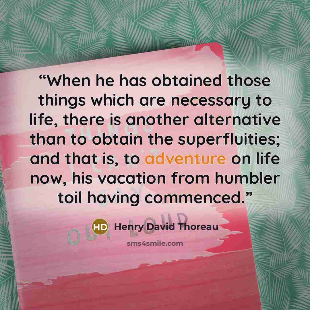 “When he has obtained those things which are necessary to life, there is another alternative than to obtain the superfluities; and that is, to adventure on life now, his vacation from humbler toil having commenced.” quote by Henry David Thoreau
