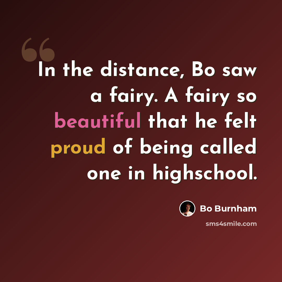 “In the distance, Bo saw a fairy. A fairy so beautiful that he felt proud of being called one in highschool.” quote by Bo Burnham