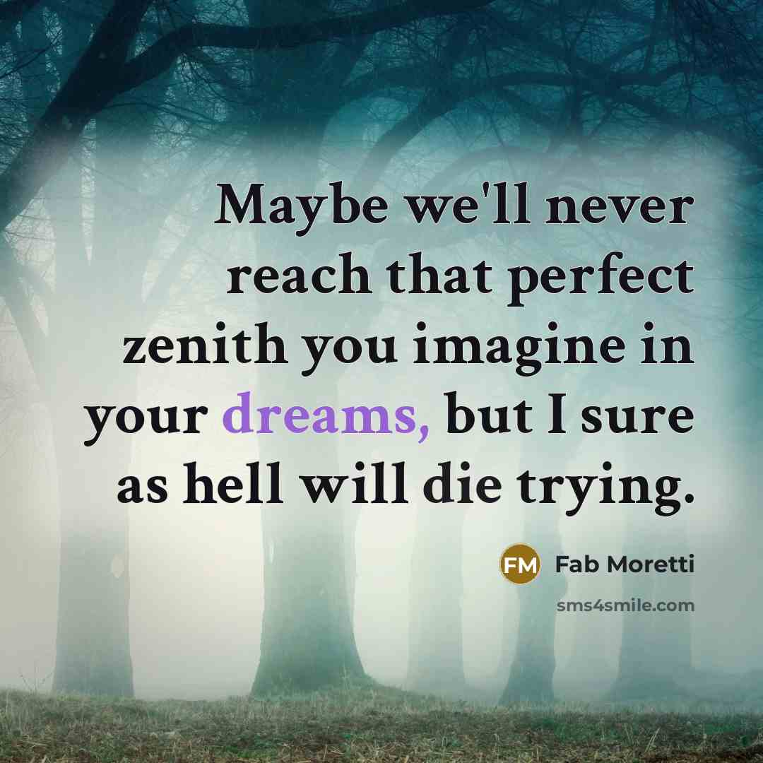 “Maybe we'll never reach that perfect zenith you imagine in your dreams, but I sure as hell will die trying.” quote by Fab Moretti