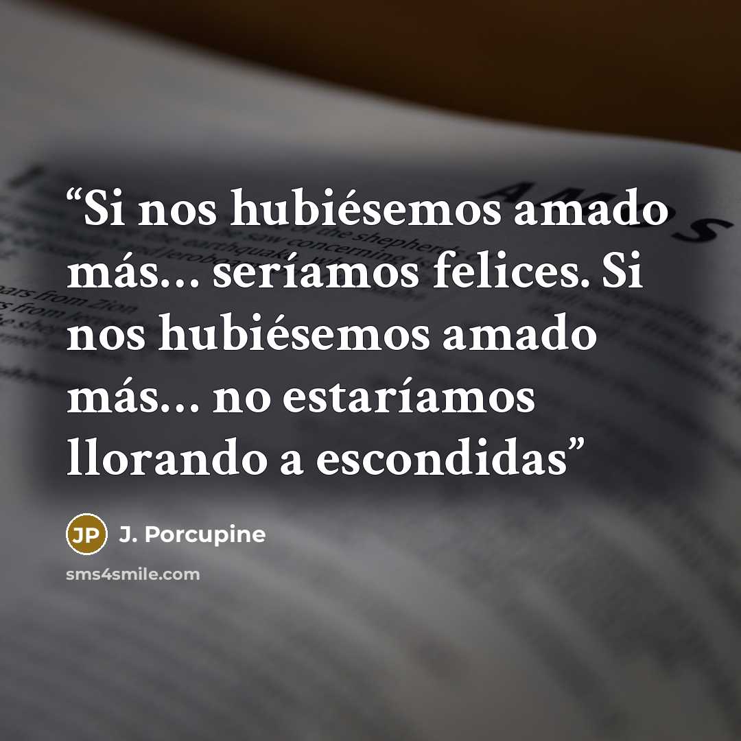 “Si nos hubiésemos amado más… seríamos felices. Si nos hubiésemos amado más… no estaríamos llorando a escondidas” quote by J. Porcupine