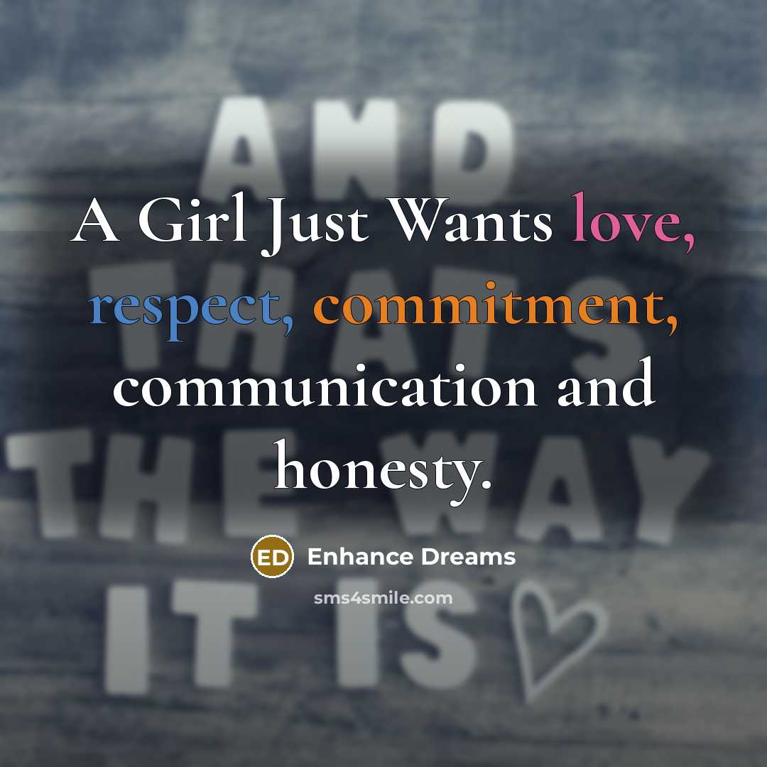“A Girl Just Wants love, respect, commitment, communication and honesty.” quote by Enhance Dreams