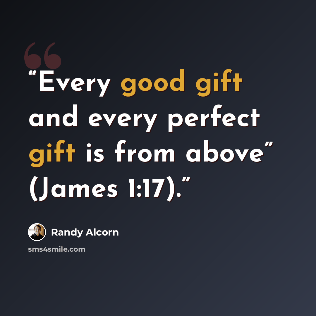 “Every good gift and every perfect gift is from above” (James 1:17).” quote by Randy Alcorn
