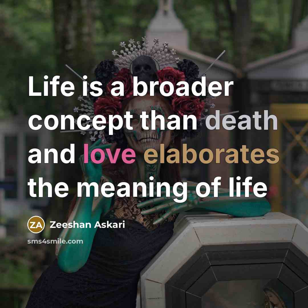 “Life is a broader concept than death and love elaborates the meaning of life” quote by Zeeshan Askari