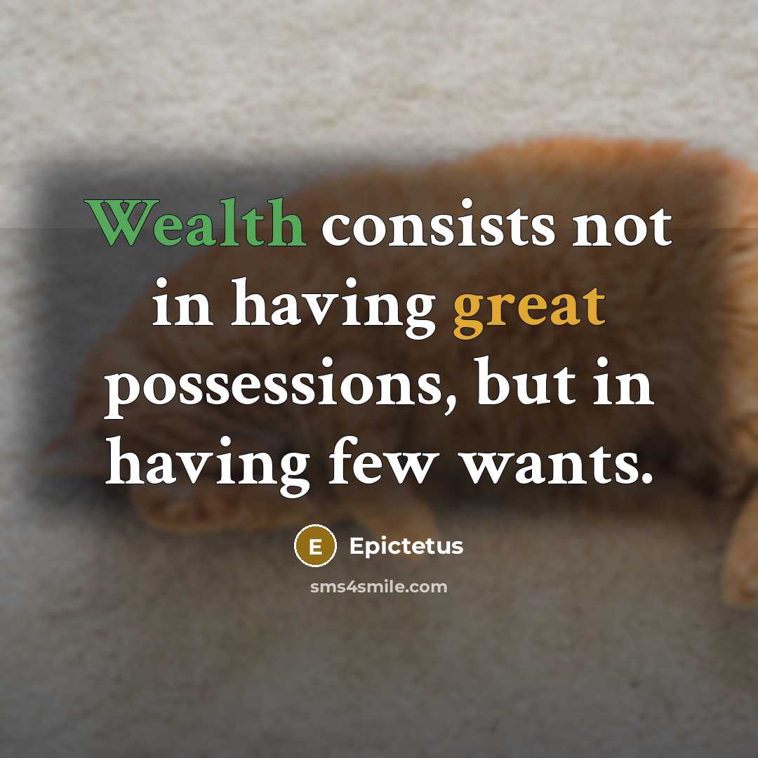 “Wealth consists not in having great possessions, but in having few wants.” quote by Epictetus