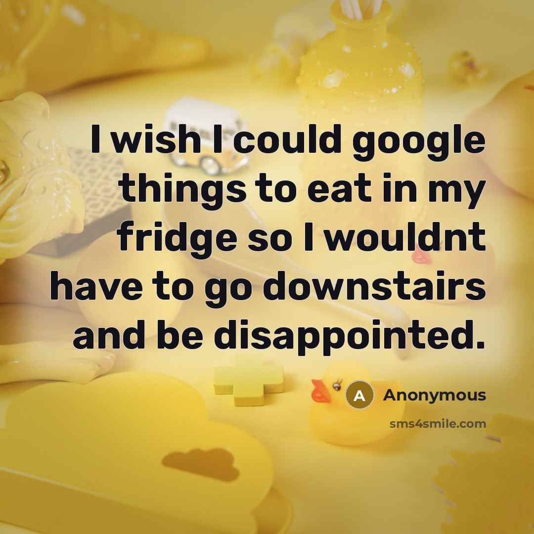 “I wish I could google things to eat in my fridge so I wouldnt have to go downstairs and be disappointed.” quote by Anonymous