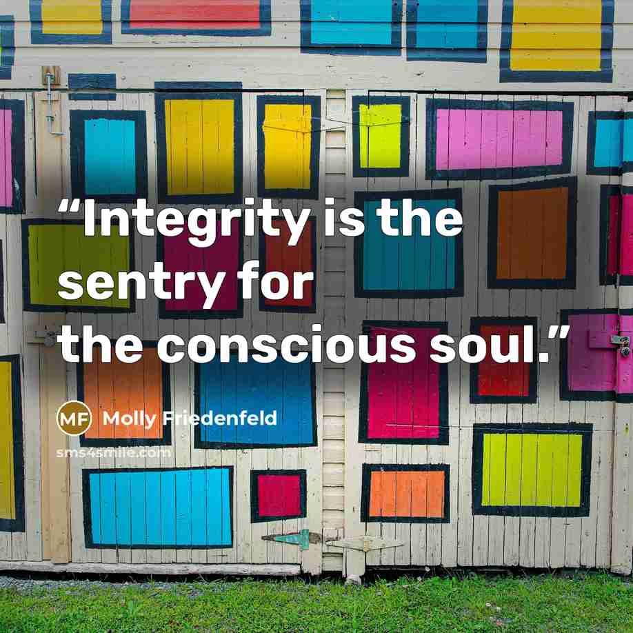 “Integrity is the sentry for the conscious soul.” quote by Molly Friedenfeld