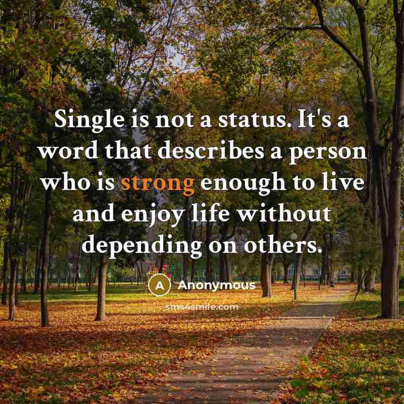 “Single is not a status. It's a word that describes a person who is strong enough to live and enjoy life without depending on others.” quote by Anonymous
