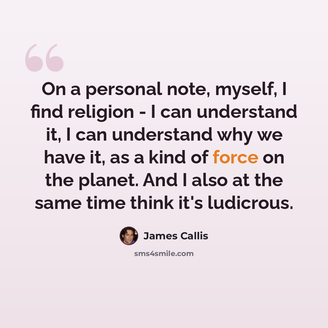 “On a personal note, myself, I find religion - I can understand it, I can understand why we have it, as a kind of force on the planet. And I also at the same time think it's ludicrous.” quote by James Callis