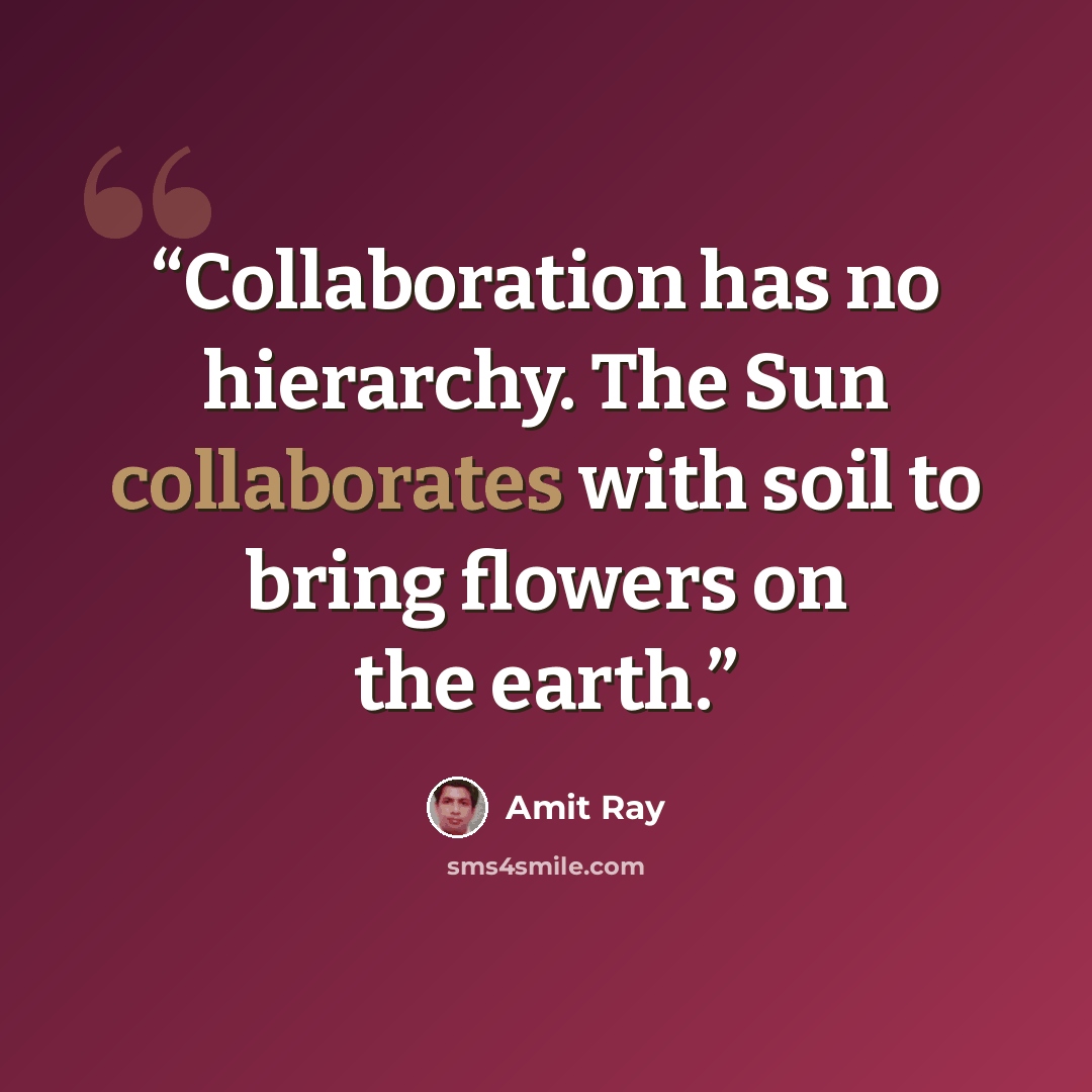 “Collaboration has no hierarchy. The Sun collaborates with soil to bring flowers on the earth.” quote by Amit Ray