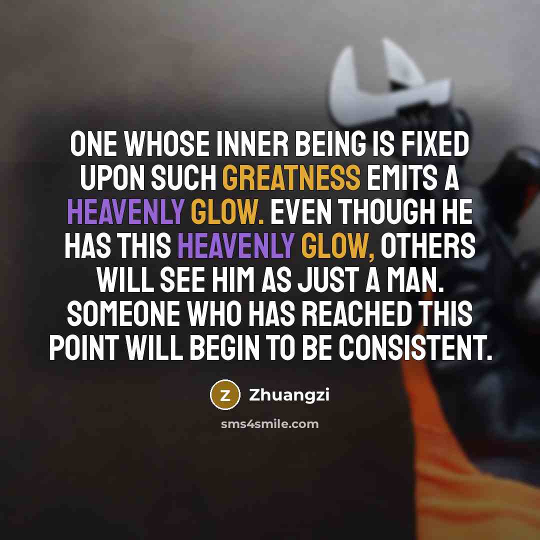 “One whose inner being is fixed upon such greatness emits a Heavenly glow. Even though he has this Heavenly glow, others will see him as just a man. Someone who has reached this point will begin to be consistent.” quote by Zhuangzi