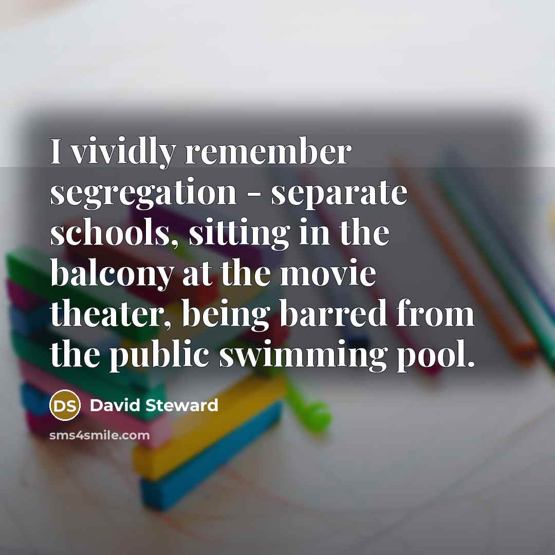 “I vividly remember segregation - separate schools, sitting in the balcony at the movie theater, being barred from the public swimming pool.” quote by David Steward