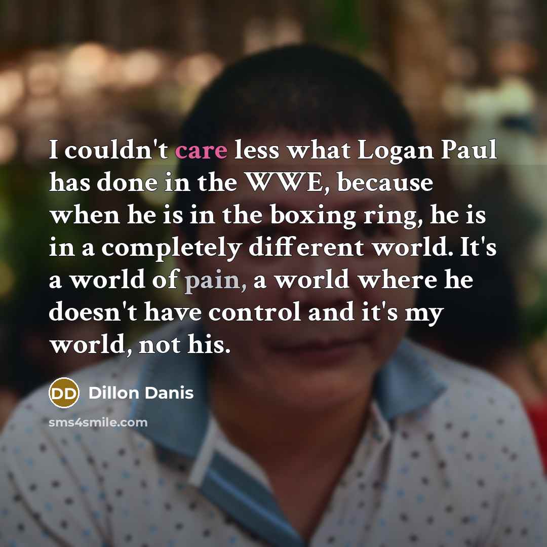 “I couldn't care less what Logan Paul has done in the WWE, because when he is in the boxing ring, he is in a completely different world. It's a world of pain, a world where he doesn't have control and it's my world, not his.” quote by Dillon Danis