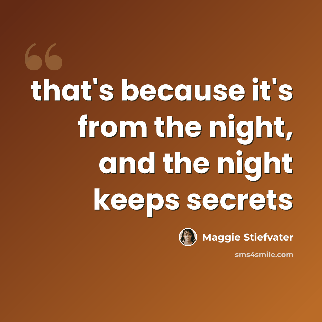“that's because it's from the night, and the night keeps secrets” quote by Maggie Stiefvater